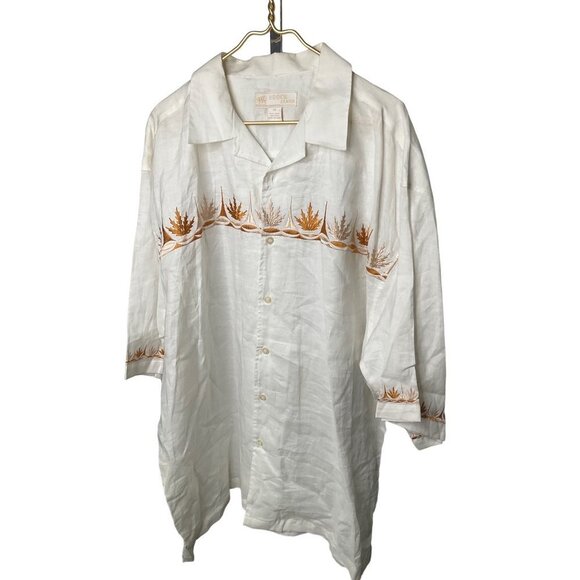 brock Other - 3xl Brock Jeans Beige Embroidered Leaf Linen Shirt Mens